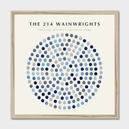 214 Wainwrights Line · Winter Ice rosette poster in a natural frame — all 214 fells