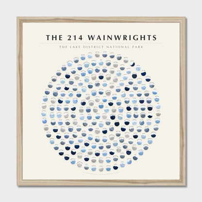 214 Wainwrights Solid · Winter Ice rosette poster in a natural frame — all 214 fells