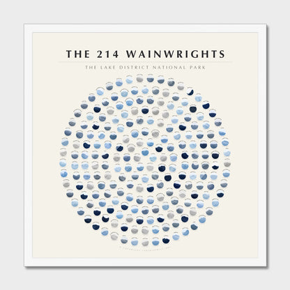 214 Wainwrights Solid · Winter Ice rosette poster in a white frame — all 214 fells