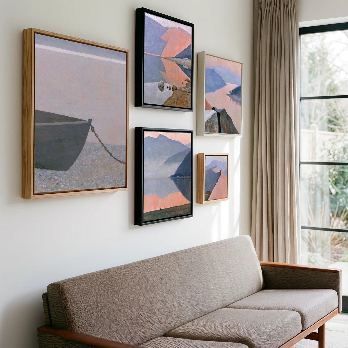Gallery wall of art by Alistair Thorne