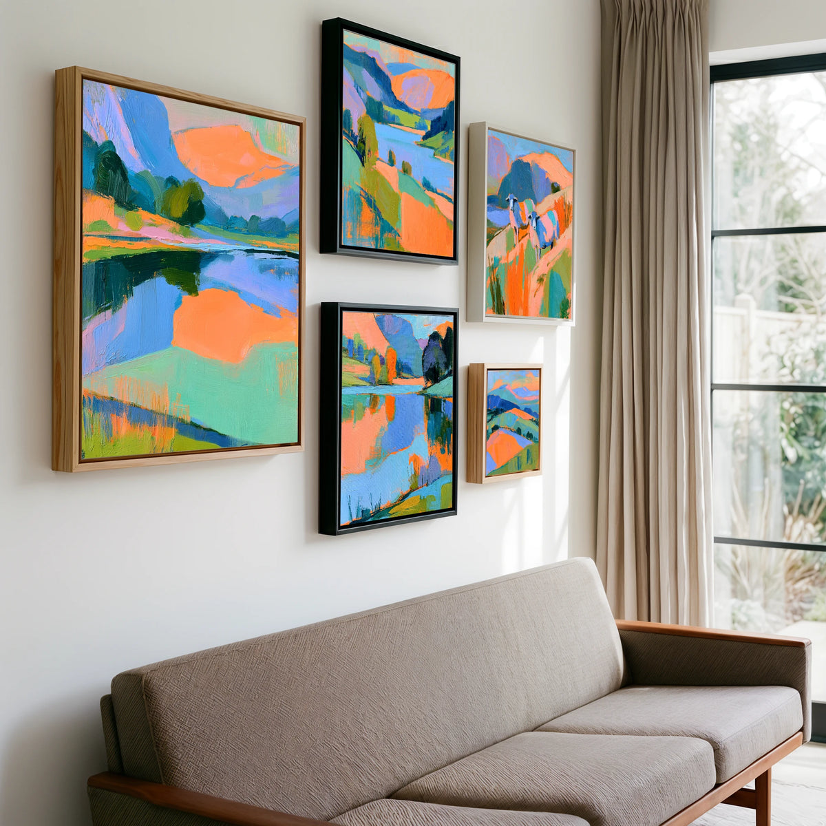 Gallery wall of art by Simon Prescott