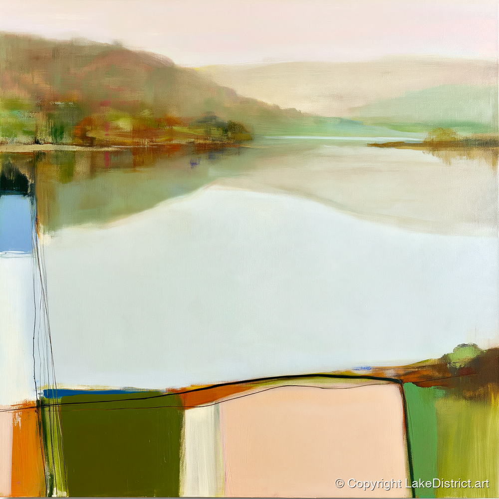 Abstract Calm Lake Reflections - lake district lake art print and canvas by Eleanor Croft A.I