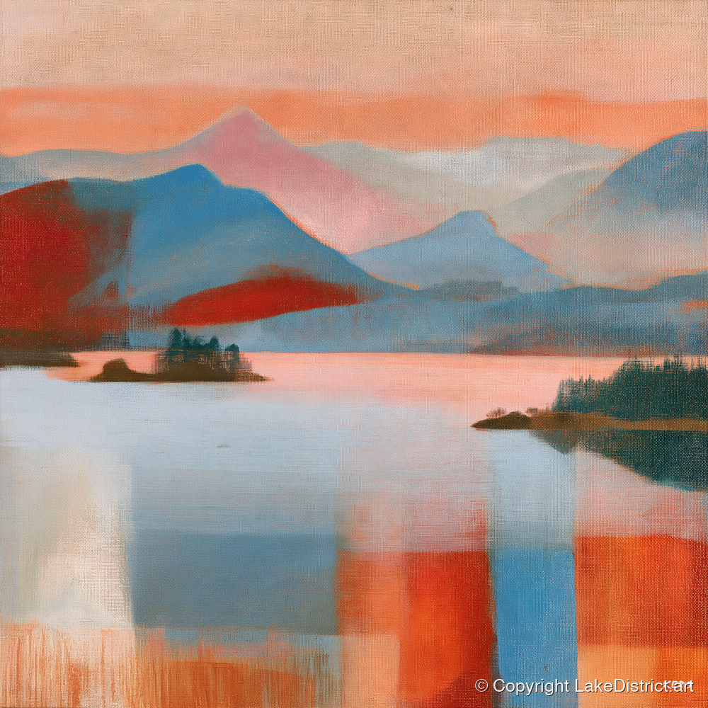 Abstract Derwentwater and Catbells Sunset - lake district lake art print and canvas by Arthur Pendelton A.I