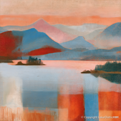 Abstract Derwentwater and Catbells Sunset - lake district lake art print and canvas by Arthur Pendelton A.I
