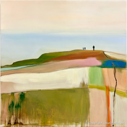 Abstract Fell Ridge with Hikers - lake district fell art print and canvas by Eleanor Croft A.I