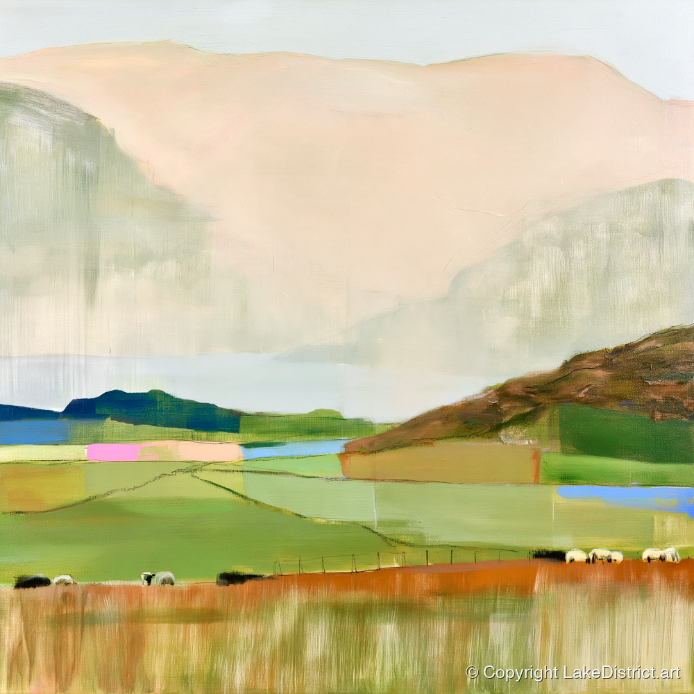 Abstract Fells And Valley Pastures - lake district fell art print and canvas by Eleanor Croft A.I