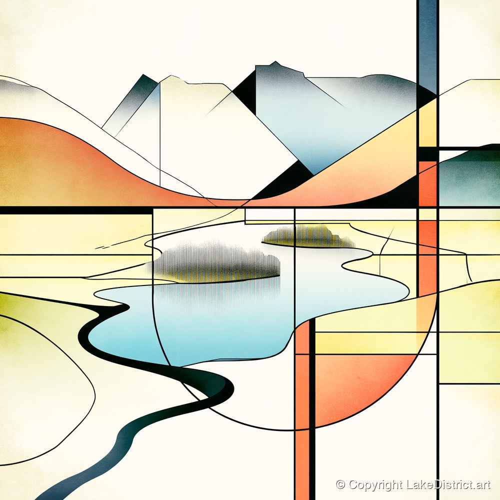 Abstract Geometric Elter Water - lake district lake art print and canvas by Dominic Vaughn A.I