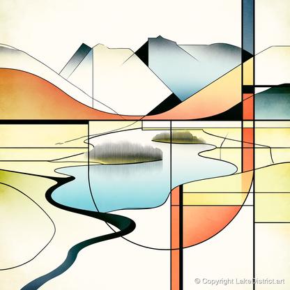 Abstract Geometric Elter Water - lake district lake art print and canvas by Dominic Vaughn A.I