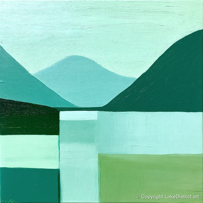 Abstract Geometric Wastwater Fells - lake district lake art print and canvas by Sebastian Finch A.I