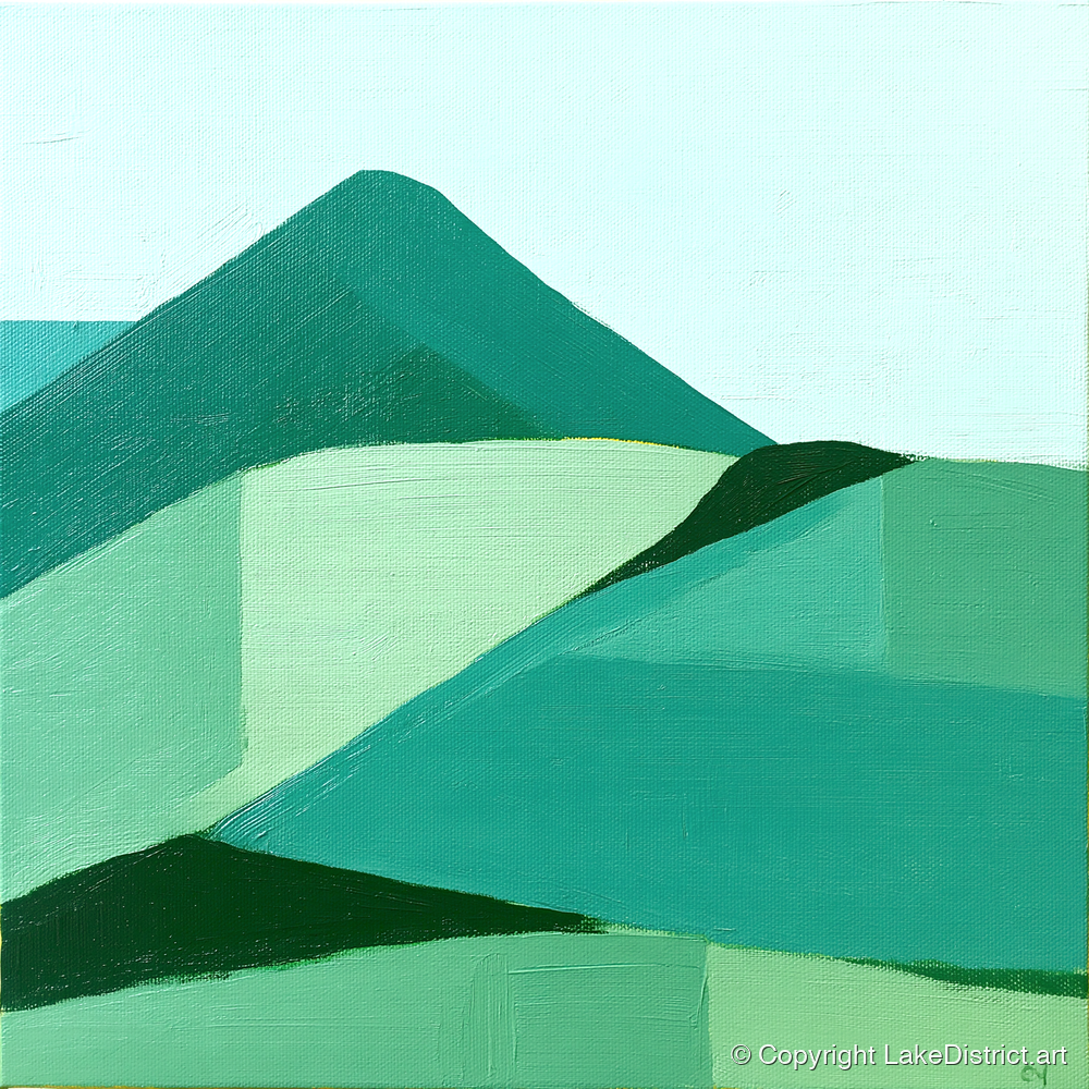 Abstract Green Catbells Fell - lake district fell art print and canvas by Sebastian Finch A.I