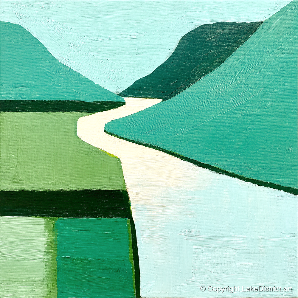 Abstract Green Wasdale Valley - lake district valley art print and canvas by Sebastian Finch A.I