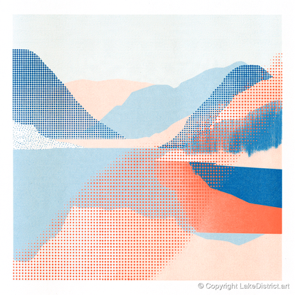 Abstract Halftone Buttermere Fells - lake district lake art print and canvas by Elliot Reid A.I
