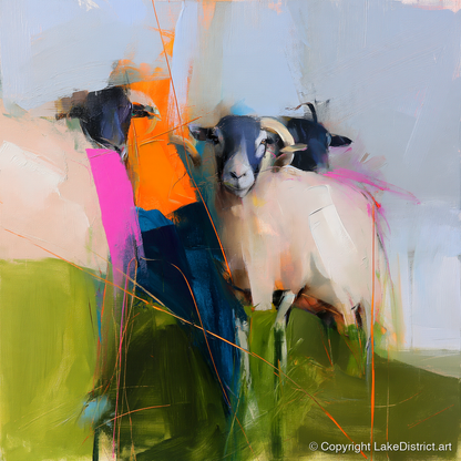 Abstract Herdwick Sheep on Fellside - lake district wildlife art print and canvas by Warren Yates A.I