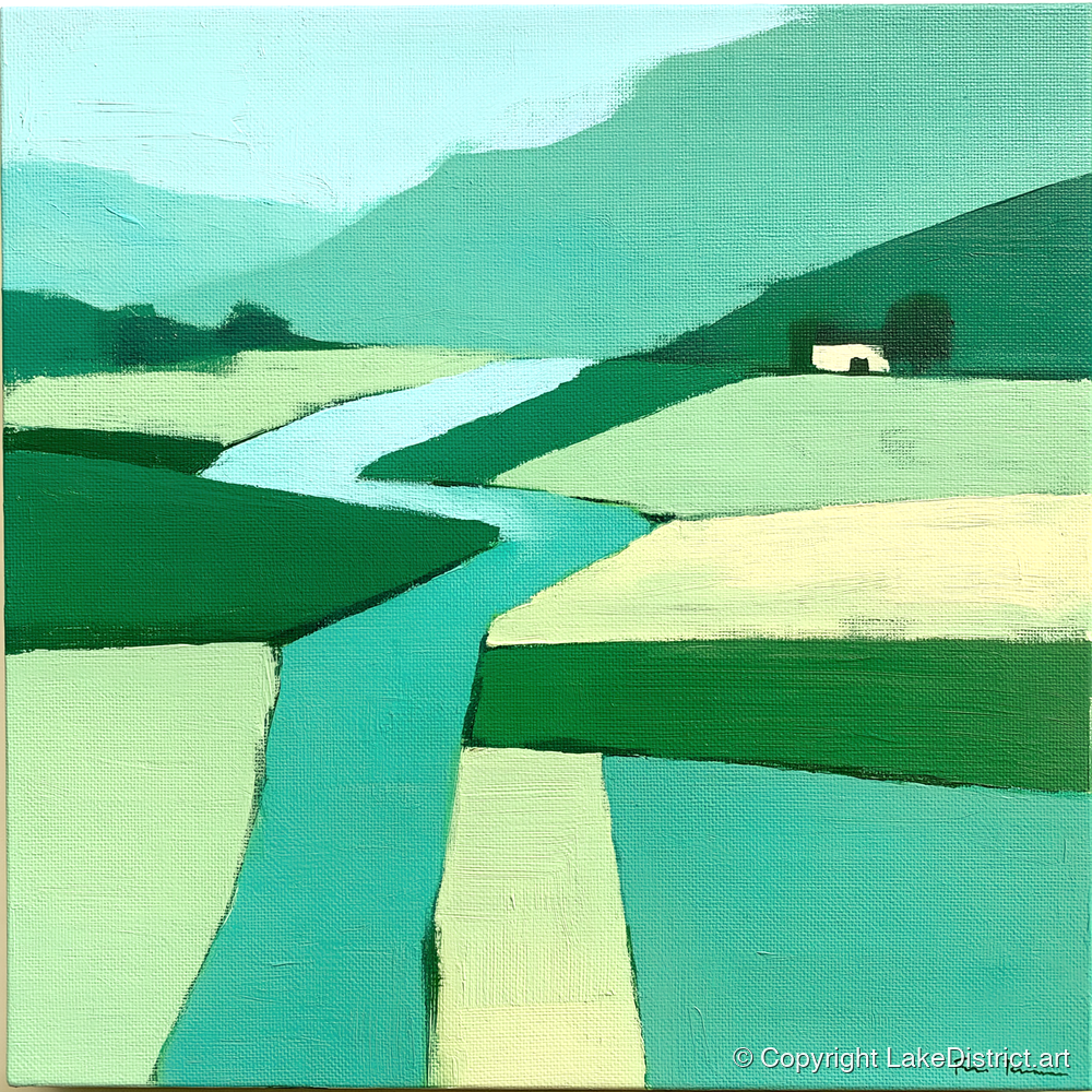 Abstract River Derwent Valley - lake district waterfall art print and canvas by Sebastian Finch A.I
