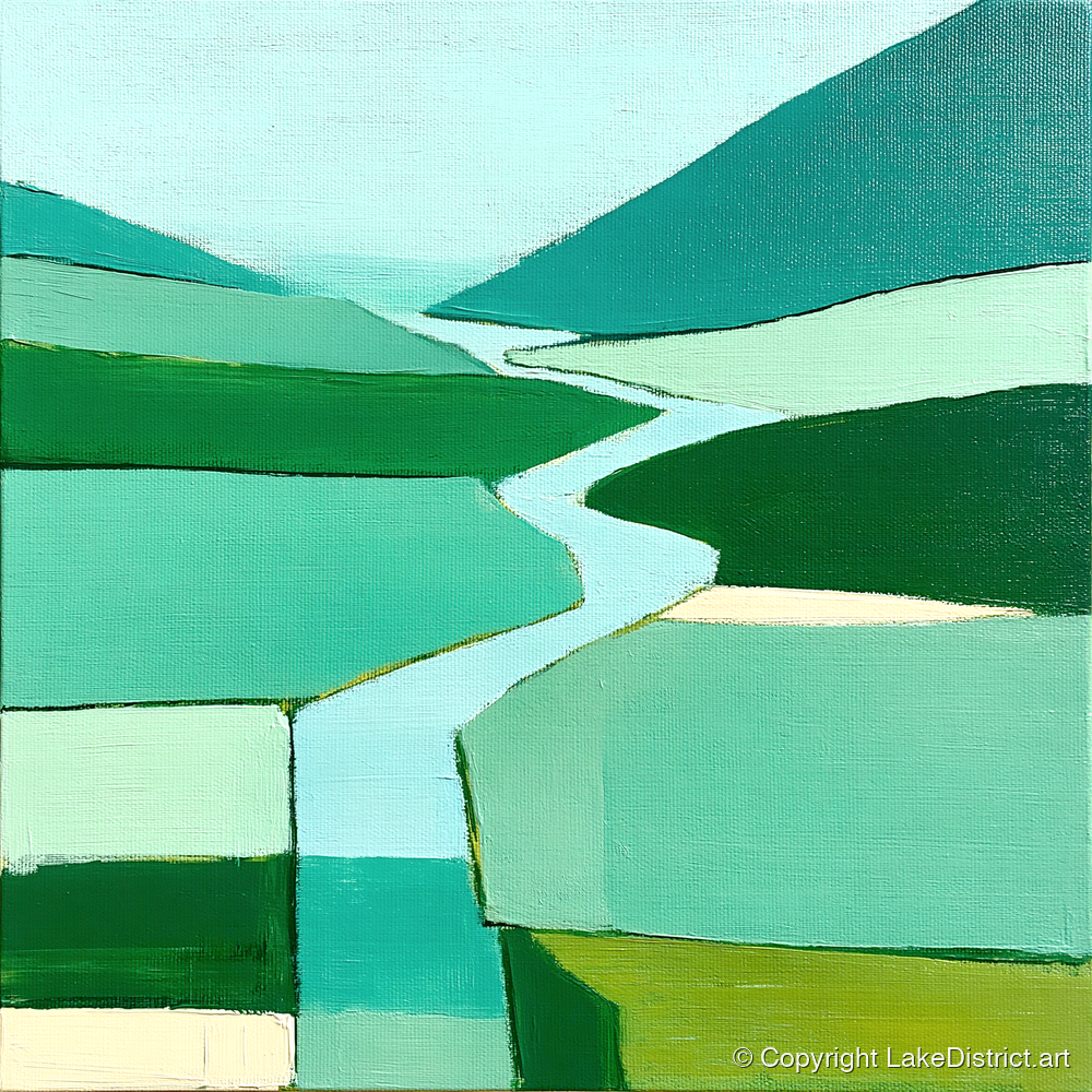 Abstract River Duddon Valley - lake district waterfall art print and canvas by Sebastian Finch A.I