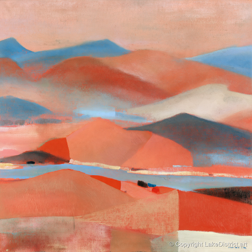 Abstract Summit View in Terracotta - lake district fell art print and canvas by Arthur Pendelton A.I