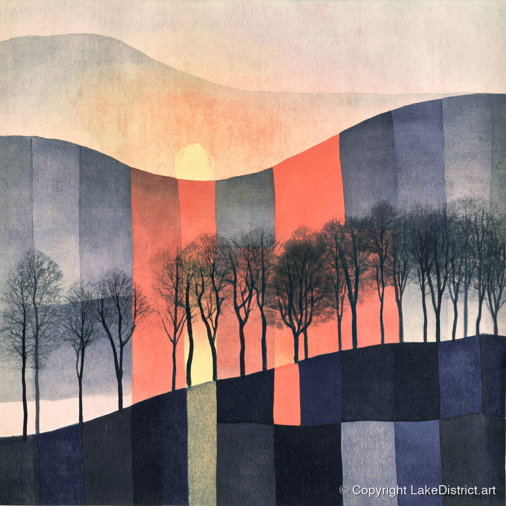 Abstract Sunset on Lakeland Fells - lake district sky art print and canvas by Edwin Locke A.I