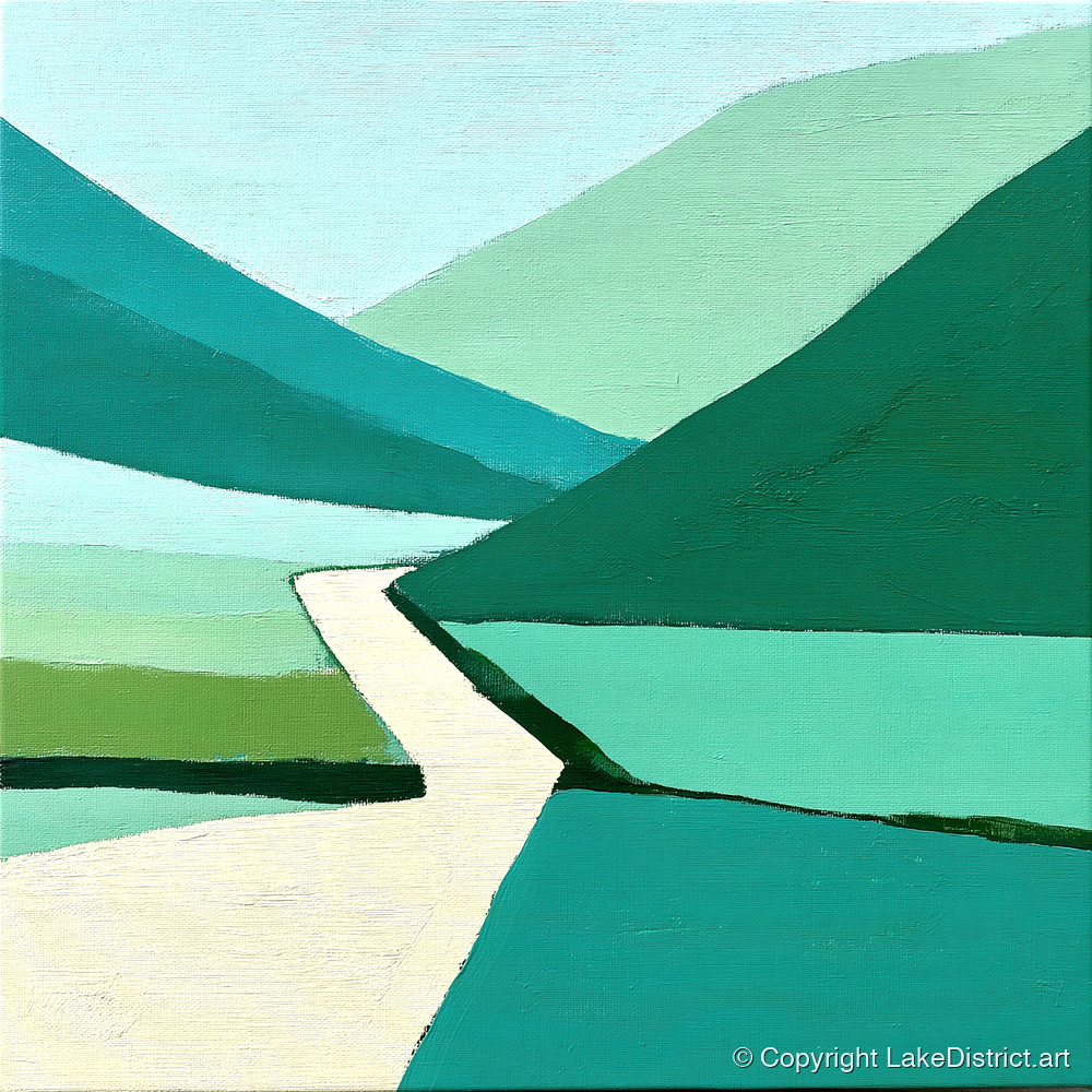 Abstract Teal Kirkstone Pass Fells - lake district valley art print and canvas by Sebastian Finch A.I