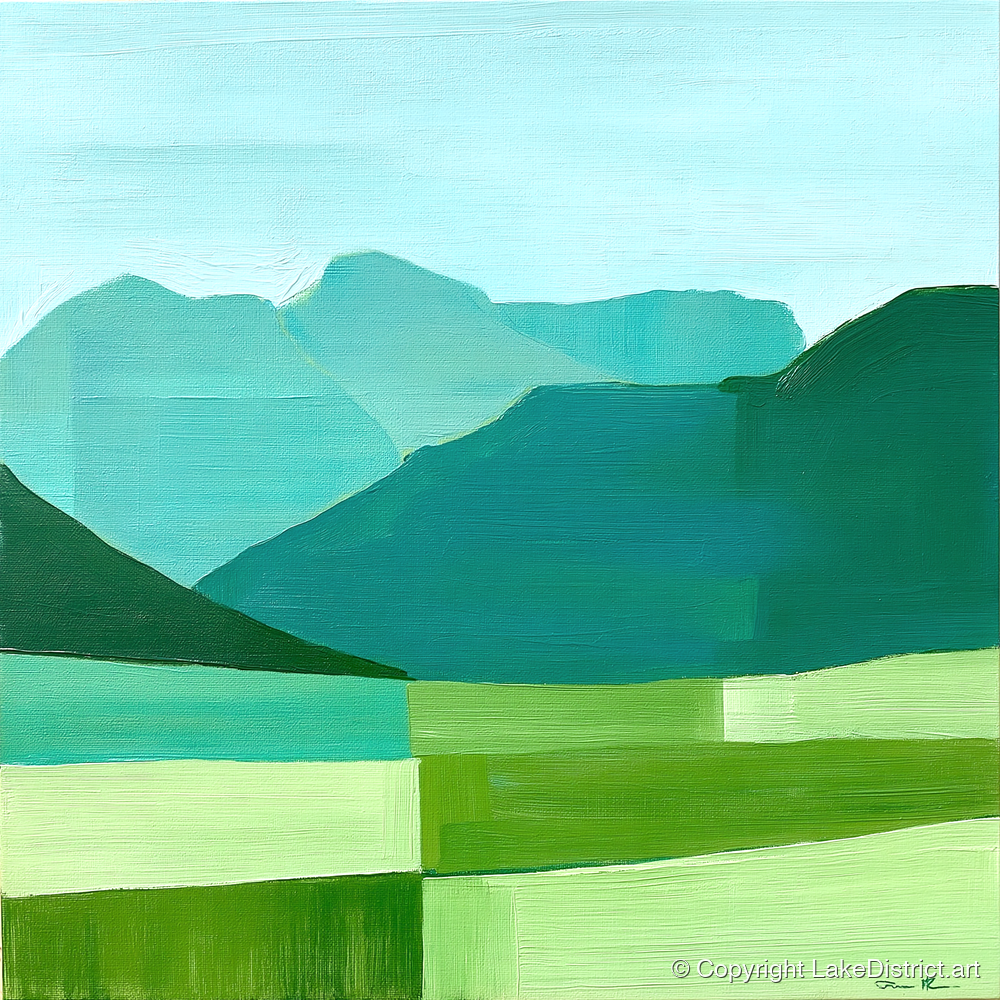 Abstract Teal Langdale Pikes - lake district fell art print and canvas by Sebastian Finch A.I