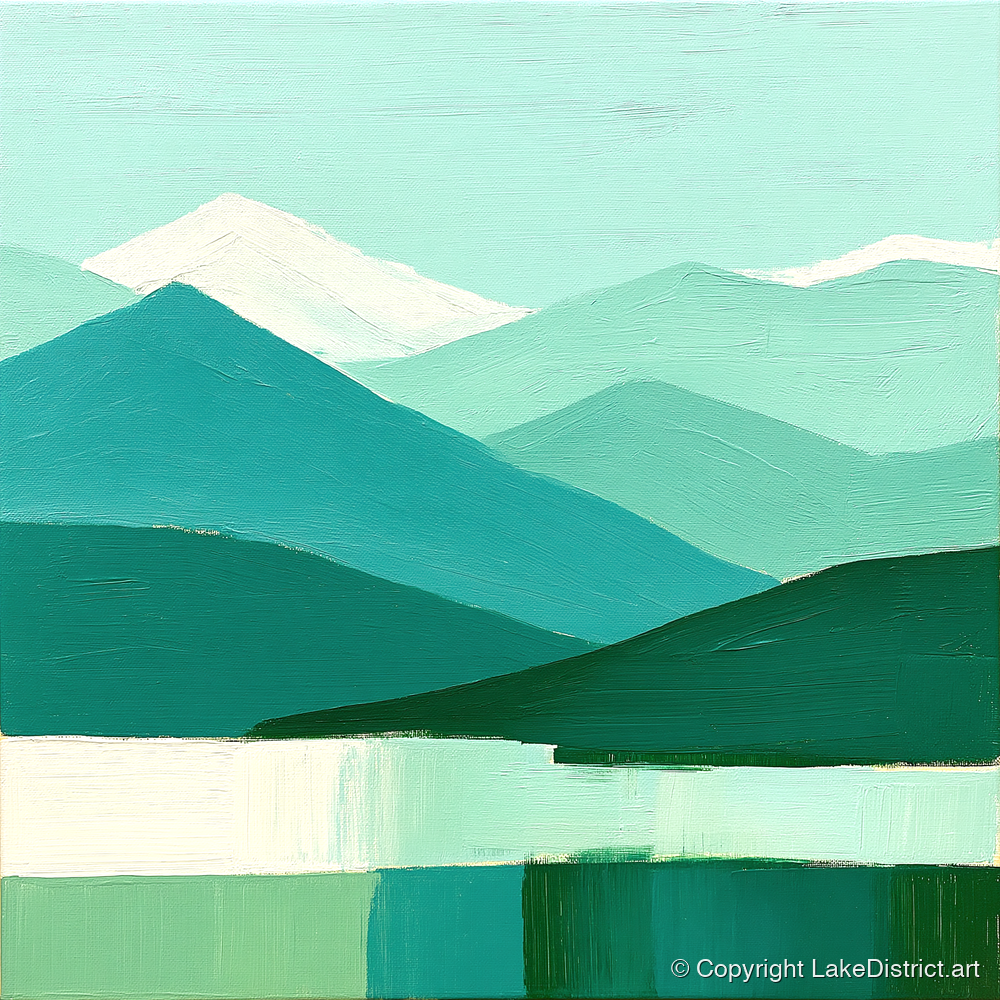 Abstract Teal Scafell Pike - lake district fell art print and canvas by Sebastian Finch A.I
