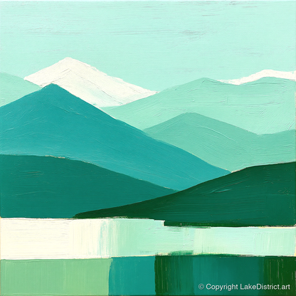 Abstract Teal Scafell Pike - lake district fell art print and canvas by Sebastian Finch A.I