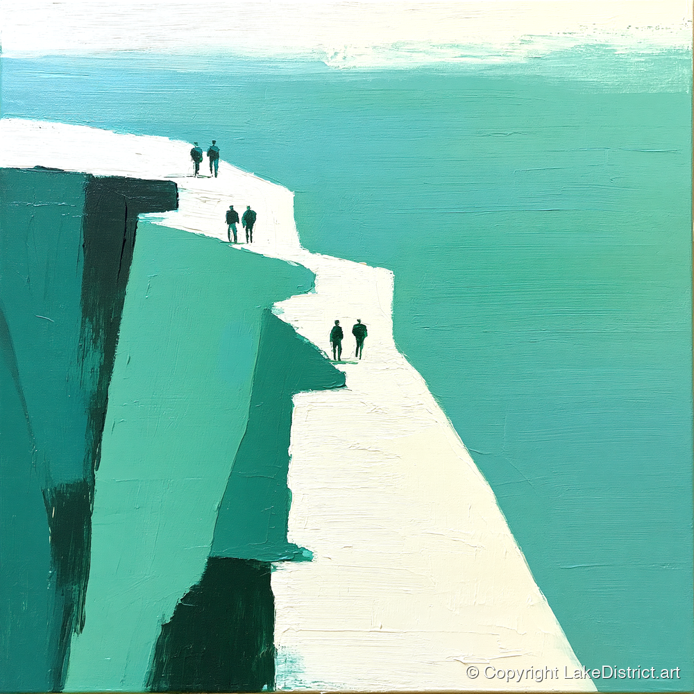 Abstract Teal Striding Edge Ridge - lake district walking art print and canvas by Sebastian Finch A.I