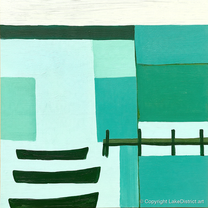Abstract Teal Windermere Boats - lake district lake art print and canvas by Sebastian Finch A.I