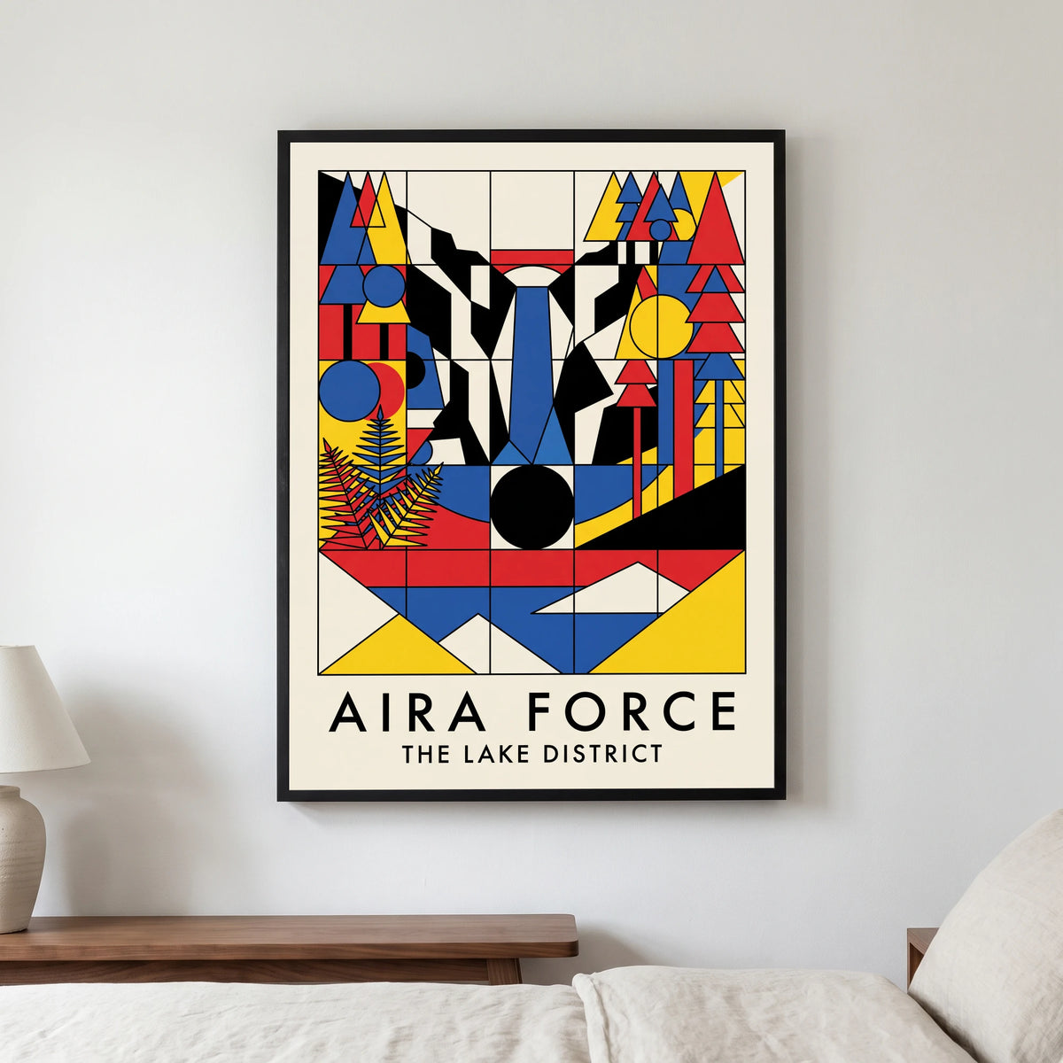 Aira Force travel poster in a black frame, hanging in a bedroom3