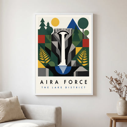 Aira Force travel poster in a white frame, hanging in a living2