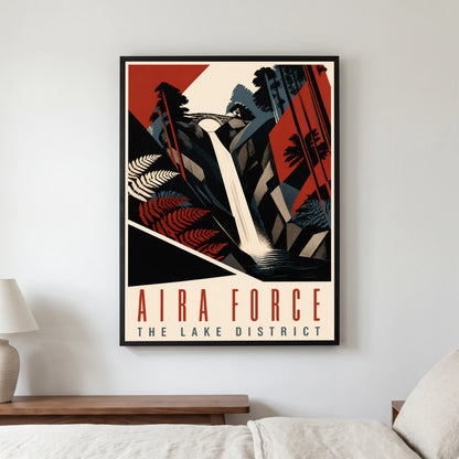 Aira Force travel poster in a black frame, hanging in a bedroom3