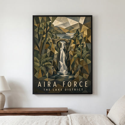 Aira Force travel poster in a black frame, hanging in a bedroom3