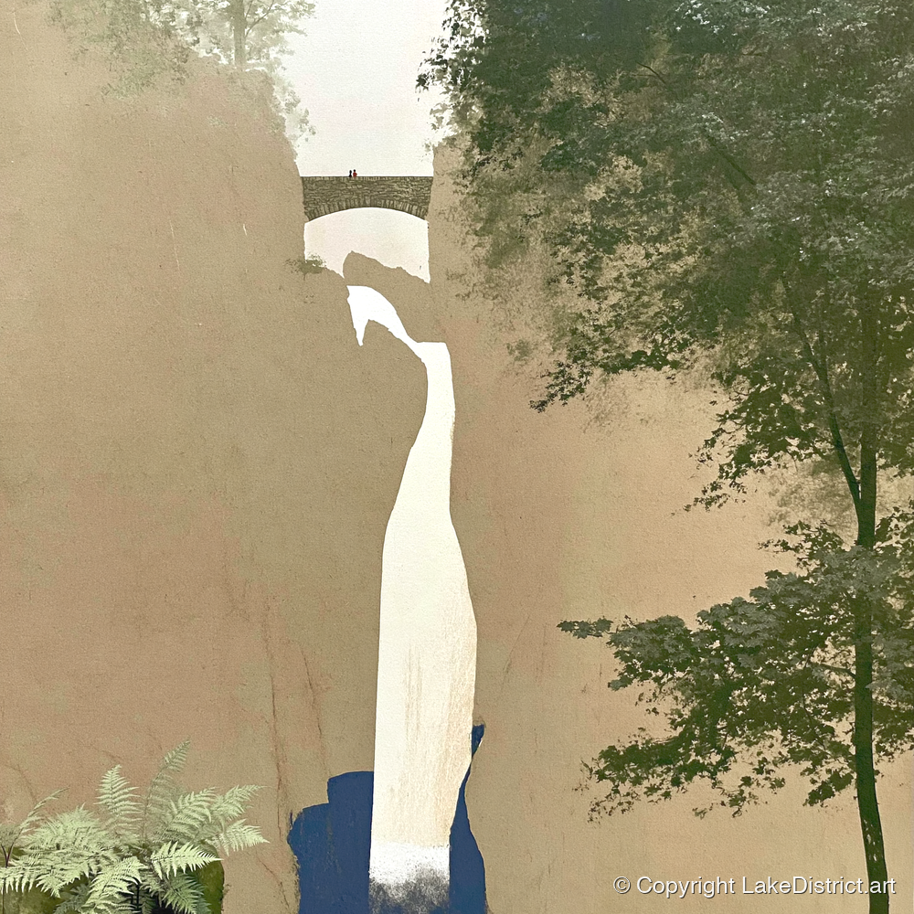 Aira Force Gorge and Bridge - lake district waterfall art print and canvas by Phillip Marbury A.I