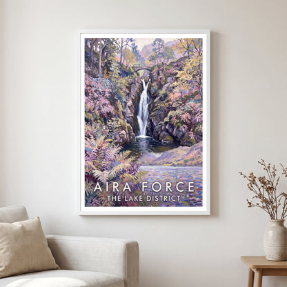 Aira Force travel poster in a white frame, hanging in a living2