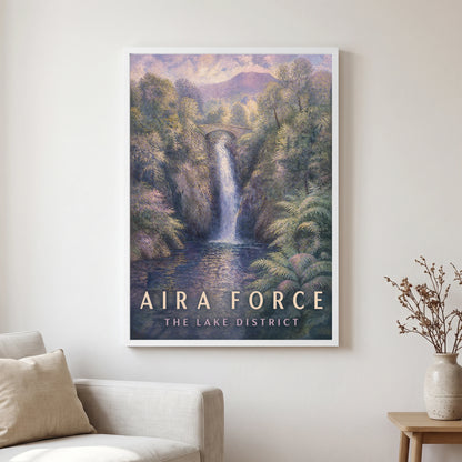 Aira Force travel poster in a white frame, hanging in a living2