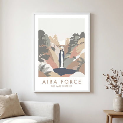 Aira Force travel poster in a white frame, hanging in a living2