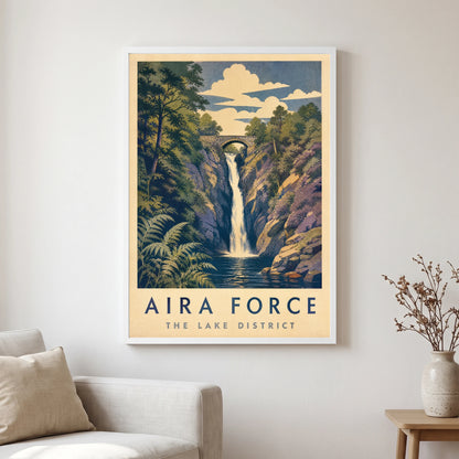 Aira Force travel poster in a white frame, hanging in a living2