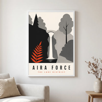 Aira Force travel poster in a white frame, hanging in a living2