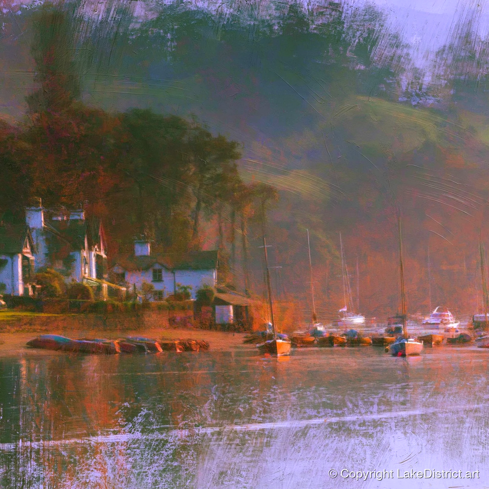 Autumn Light on Bowness Bay - lake district village art print and canvas by Rupert Kingsley A.I
