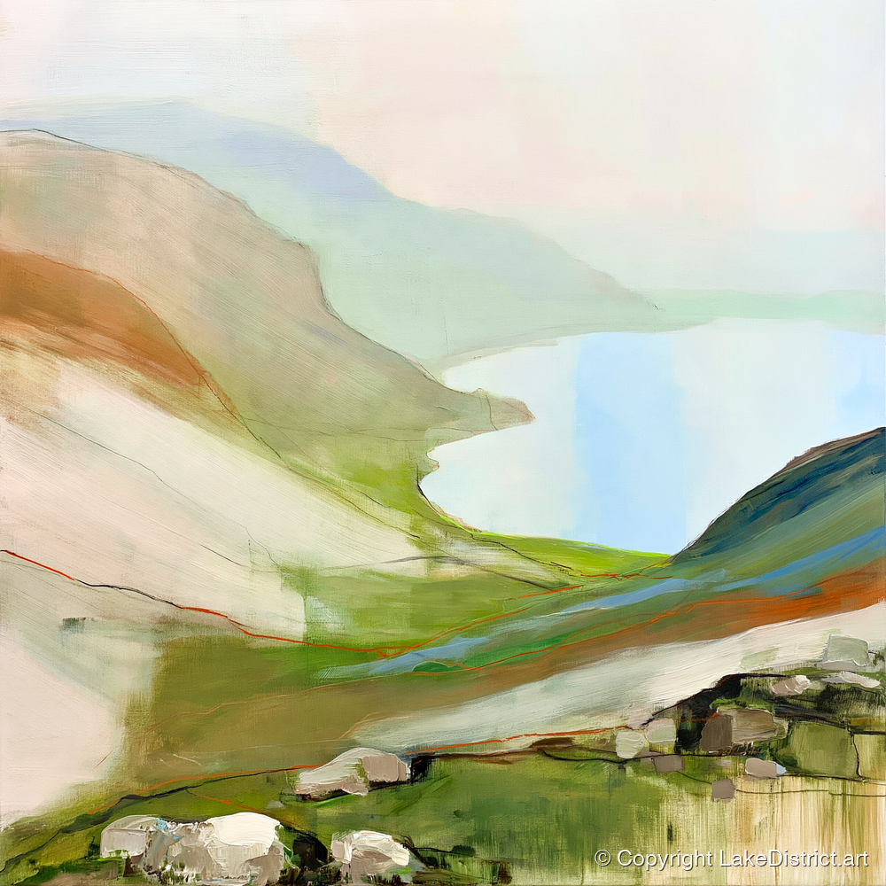 Azure Lake from the Summit - lake district fell art print and canvas by Eleanor Croft A.I