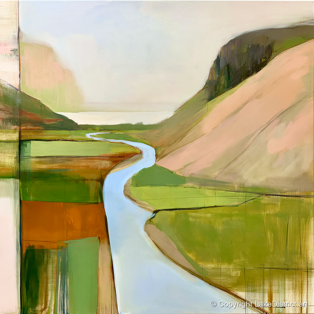 Azure Winding River Valley - lake district waterfall art print and canvas by Eleanor Croft A.I