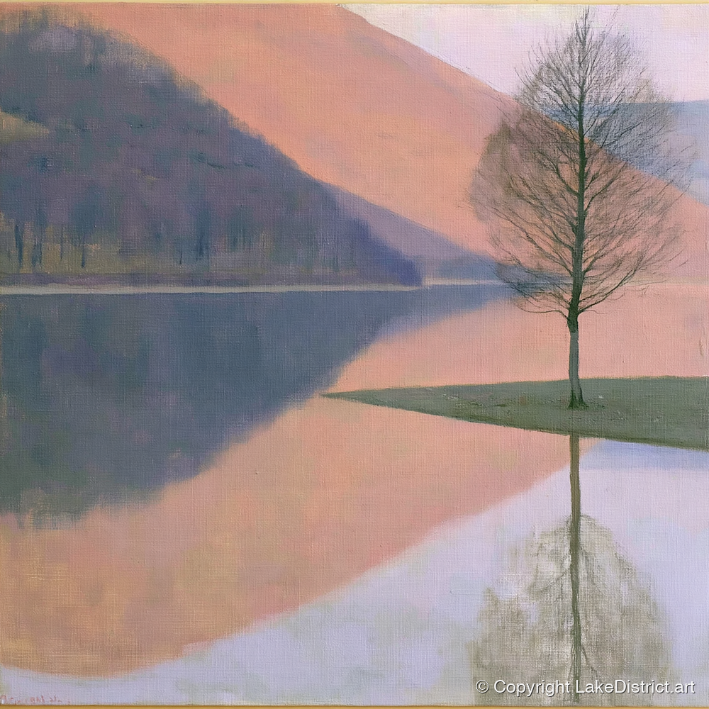Bassenthwaite Lake Pastel Reflection - lake district lake art print and canvas by Alistair Thorne A.I