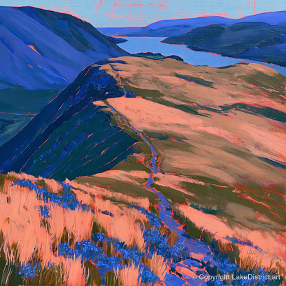 Beda Fell Ridge in Coral Light - lake district village art print and canvas by Evander Winslow A.I