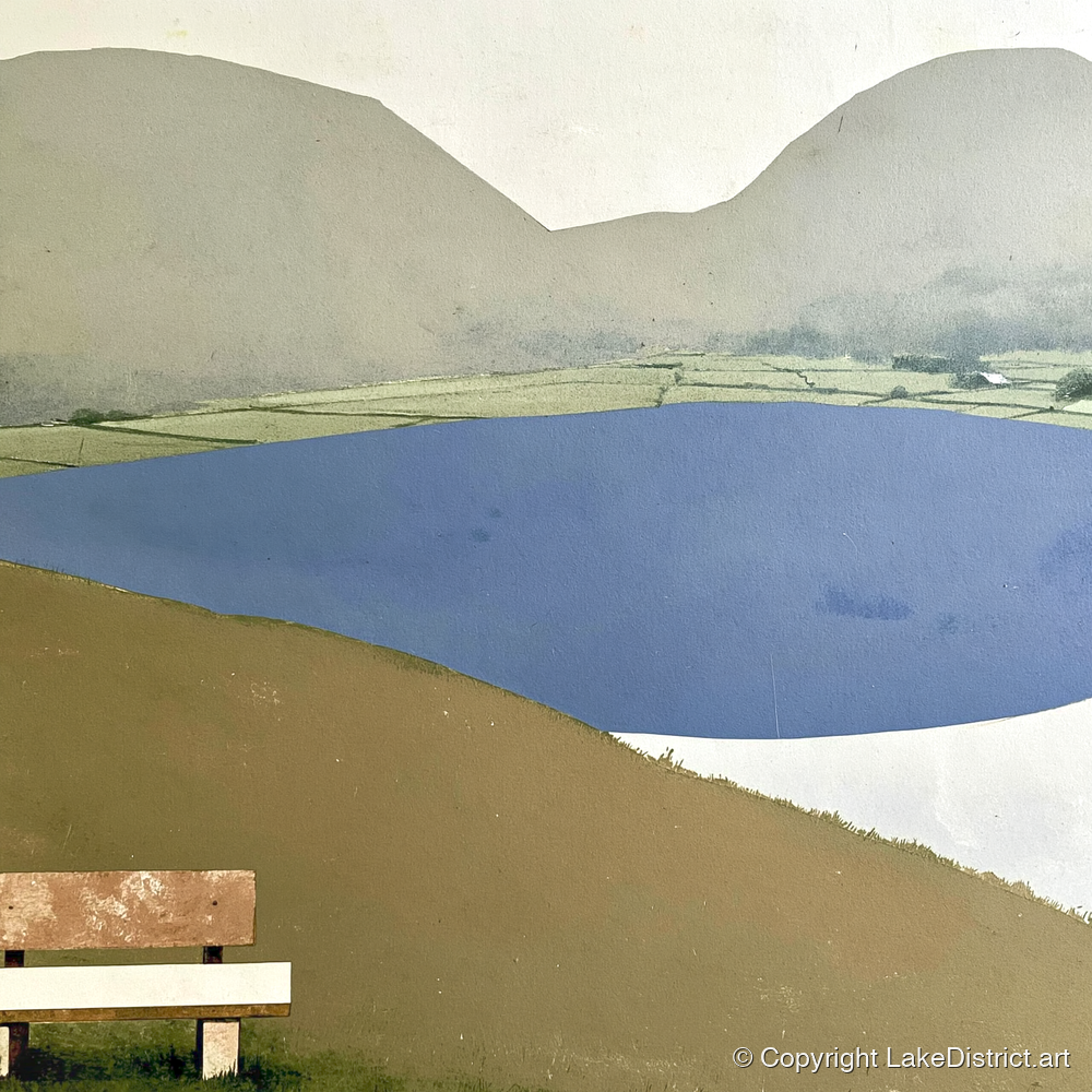 Bench Above Slate Blue Loweswater - lake district lake art print and canvas by Phillip Marbury A.I