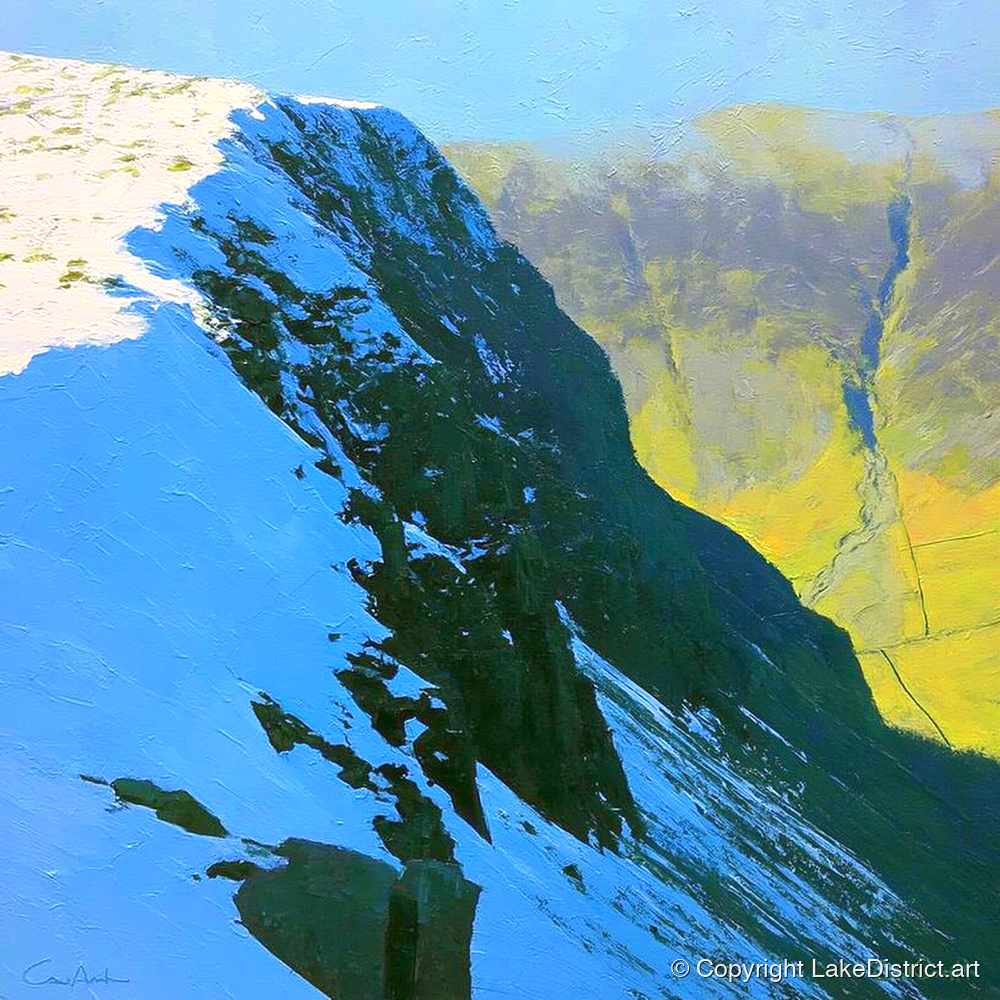 Birkhouse Moor Snowy Ridge - lake district fell art print and canvas by Daphne Morley A.I