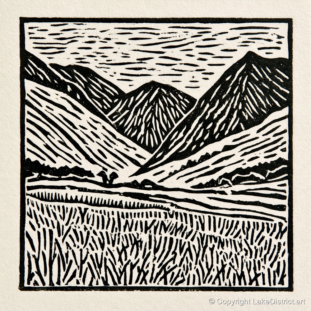 Black and White Borrowdale Fells - lake district valley art print and canvas by Isaac Denton A.I