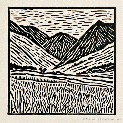 Black and White Borrowdale Fells - lake district valley art print and canvas by Isaac Denton A.I
