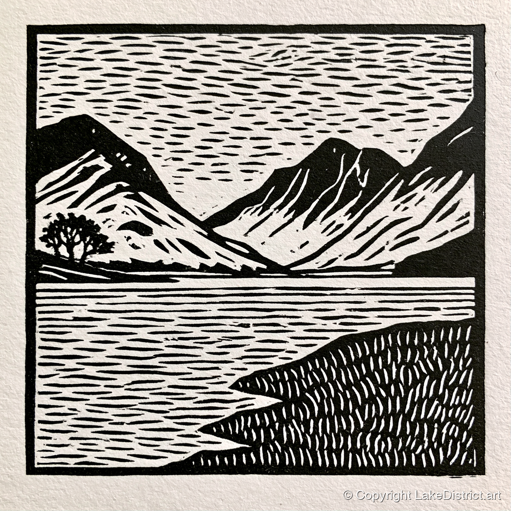 Black and White Buttermere Fells - lake district lake art print and canvas by Isaac Denton A.I