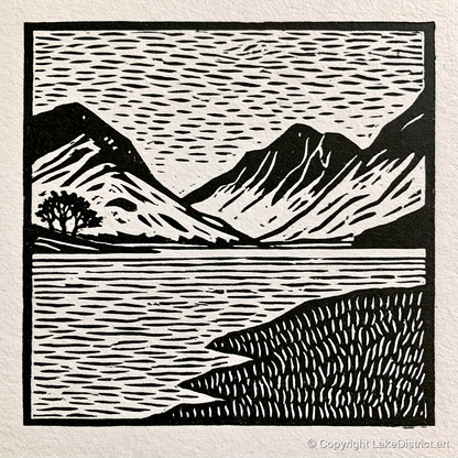 Black and White Buttermere Fells - lake district lake art print and canvas by Isaac Denton A.I