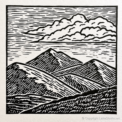 Black and White Rolling Fells - lake district fell art print and canvas by Isaac Denton A.I