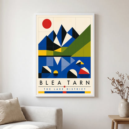Blea Tarn travel poster in a white frame, hanging in a living2